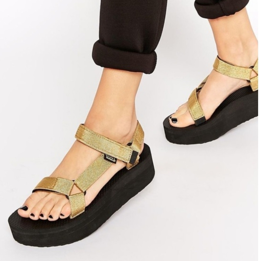 Teva Gold and Black Platform Sandals